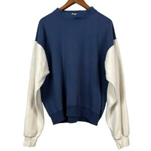 Vintage 90s Rikken USA Fleece Sleeve Sweatshirt Navy Cream - L